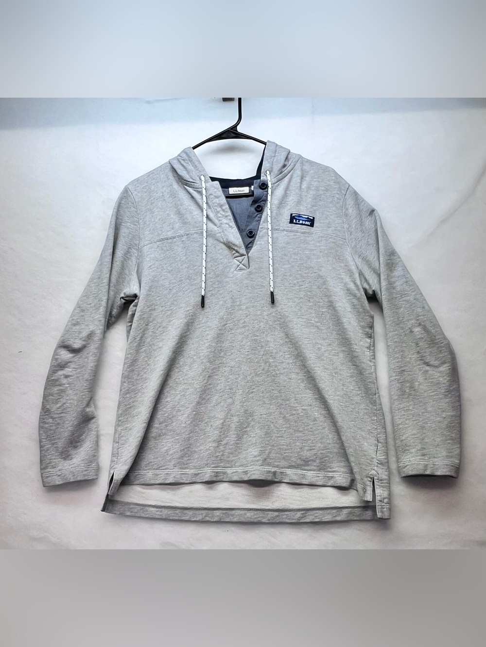 LL Bean Soft Cotton Rugby Top Hoodie Gray Womens Size Medium-Petite Pullover